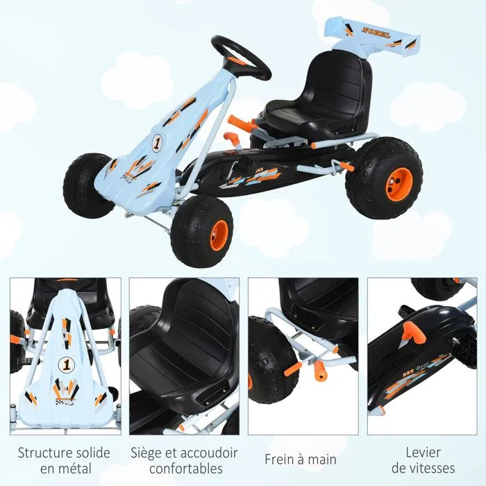 Vélo et véhicule pour enfants kart à pédales Go kart Formule 1 Racing avec aileron bleu ciel-5