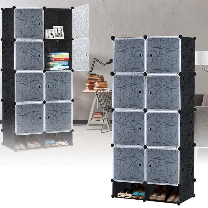 HENGMEI Armoire de rangement 8 boîtes avec porte DIY Étagère Système Penderie à monter soi-même, Noir-3