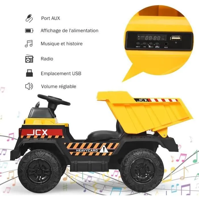 COSTWAY Voiture Electrique Camion Benne à Batterie 12V pour Enfants Vitesse Max : 5 km/h, Télécommande,Fonction Lumineuses, Sonores-2