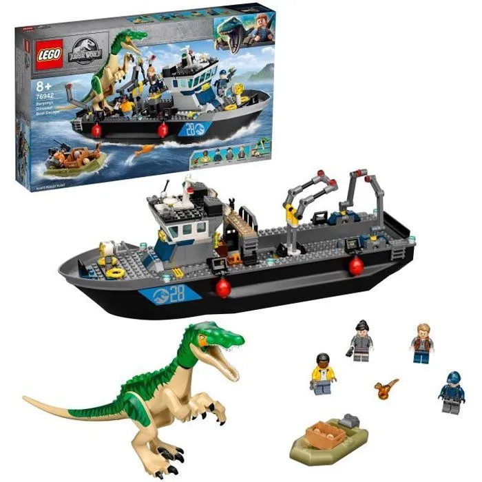 LEGO® 76942 Jurassic World L’Évasion en bateau du Baryonyx, Dinosaure Bateau Jouet Enfants dès 8 Ans Garçon et Fille