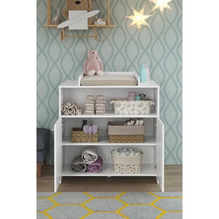 Chambre bébé Duo : Lit 70 x 140 cm + Commode à langer NIKO - Blanc - TREND TEAM-5