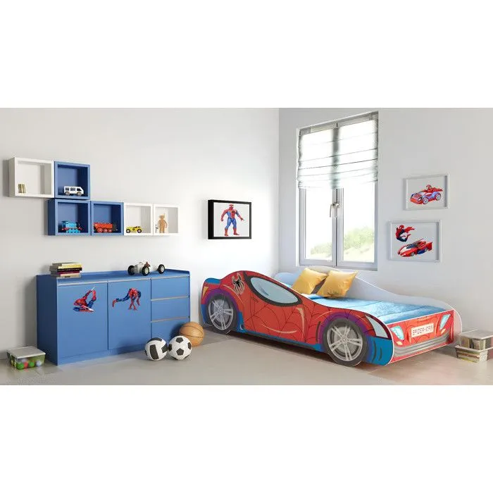 Lit enfant pour garçon voiture spider man avec matelas et sommier inclus - 140 cm x 70 cm-1