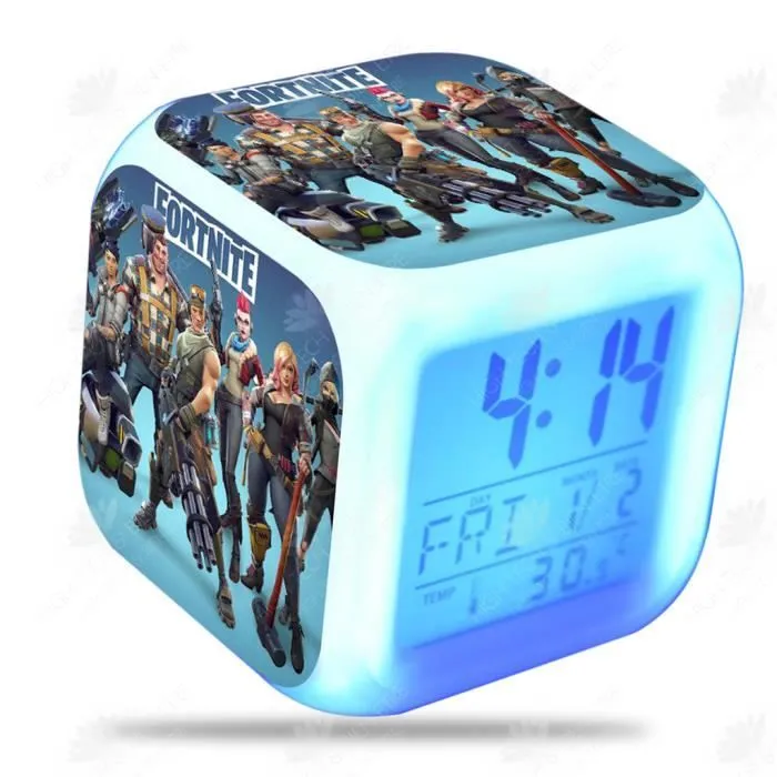HTBE® Réveil Carré Fortnite Dessin Animé Pour Enfants Périphérique Coloré Cadeau Créatif Changement De Couleur Petit Réveil Horloge-0