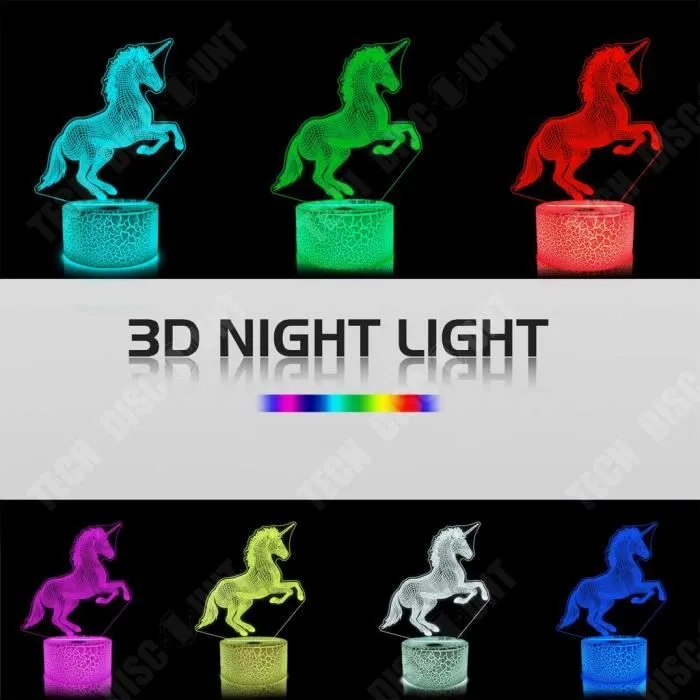 TD® Creative nouvelle licorne 3d veilleuse nouveauté cadeau électronique led lampe de chevet usb atmosphère colorée lumière veilleus-2