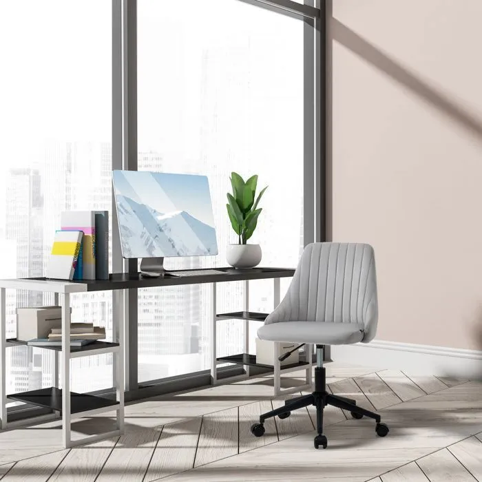 Vinsetto Chaise de bureau design contemporain pivotante 360° ergonomique dossier strié hauteur réglable revêtement velours gris-2