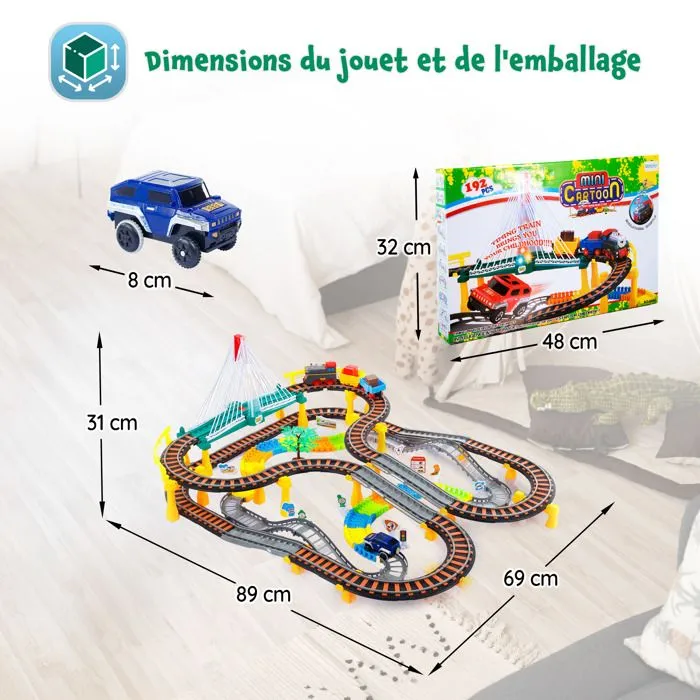 Train électrique avec circuit automobile - Kinderplay - KP0635 - 192 éléments - 89x69 cm - À partir de 3 ans-5