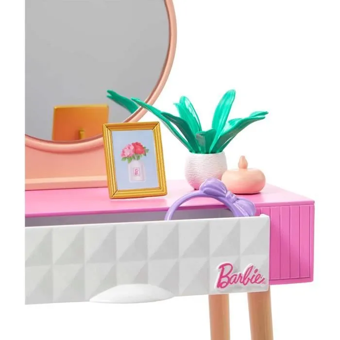 Mobilier Barbie - HJV35 - Maison de poupée - Vanité, Miroir, Tabouret - Blanc-2