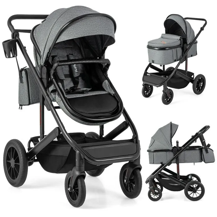 COSTWAY Poussette Canne Pliable Bébé avec le Détachable, Canopée Réglable, Panier de Rangement et Porte-gobelet, 0-36 mois Gris-0