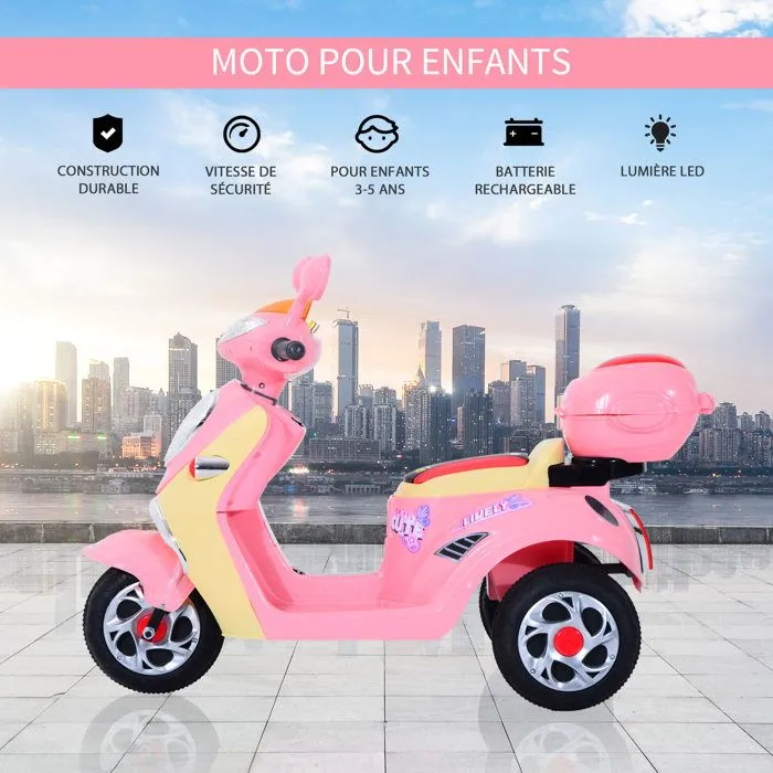 Moto scooter électrique pour enfants 6 V env. 3 Km/h 3 roues et topcase effet lumineux et sonore rose-4
