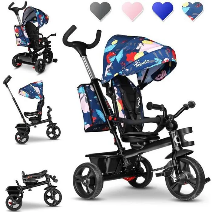 LIONELO Haari - Tricycle bébé évolutif - Jusqu'à 25 Kg - Siège réversible - Grand Panier Sac - Porte-gobelet - Roue Libre - Limited-0