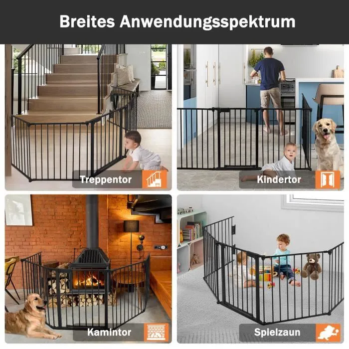 LARS360 Barrière de cheminée en métal avec porte de 300 cm Barrière de protection des animaux Pour bébé Pliable 5 éléments 75x60cm-2
