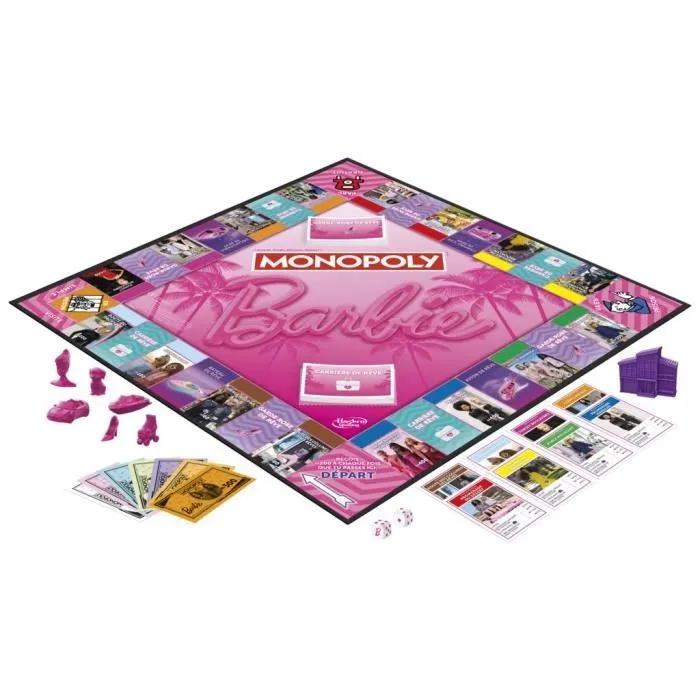 Monopoly : édition Barbie, jeu de plateau pour 2 à 6 joueurs, jeux pour la famille, à partir de 8 ans-1