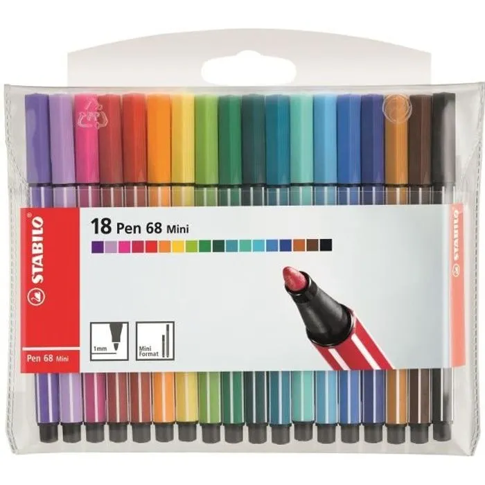 STABILO Pochette souple de 18 Mini Feutres Pen 68 Mini - Couleurs Assorties-0