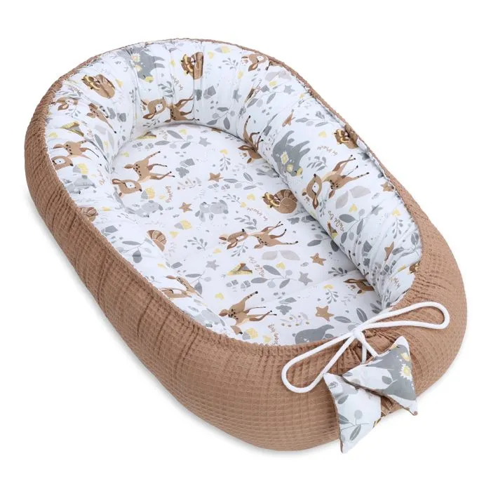 Nid d'ange pour nouveau-né 90x50 cm - Cocon en Coton Gaufre - TOTSY BABY - Etoiles Cerf Brun-0