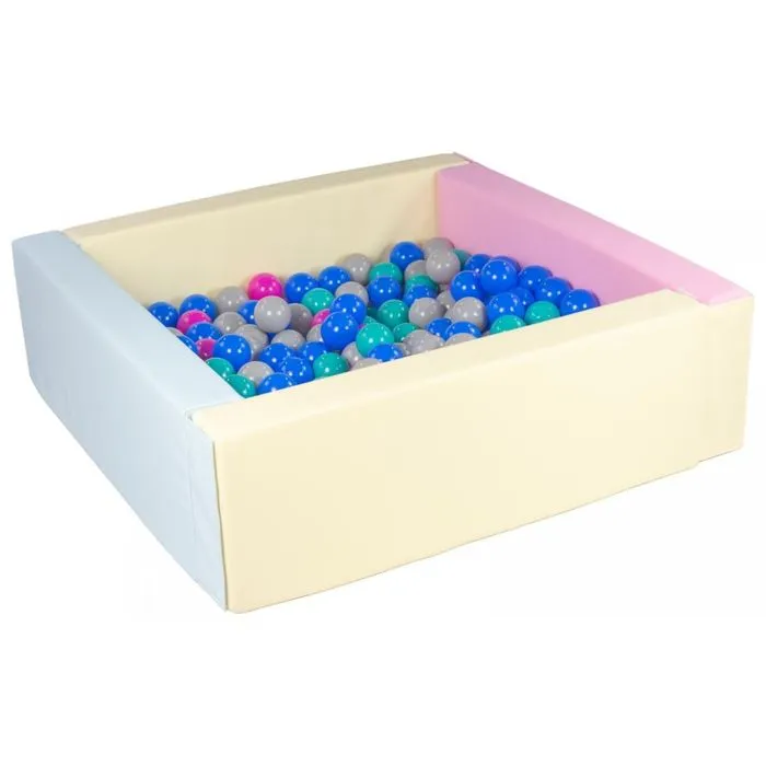 Velinda - 2440120k.21k.22k-4.8.9.17 - Piscine à balles carrée avec 200 balles - rose, bleu, jaune (pastel)/bleu, rose, gris-0