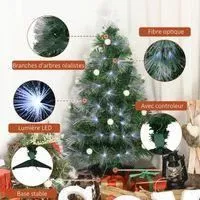 HOMCOM Sapin de Noël Artificiel Lumineux 90H cm Fibre Optique LED + 14 Ampoules + Support Pied 90 Branches-2