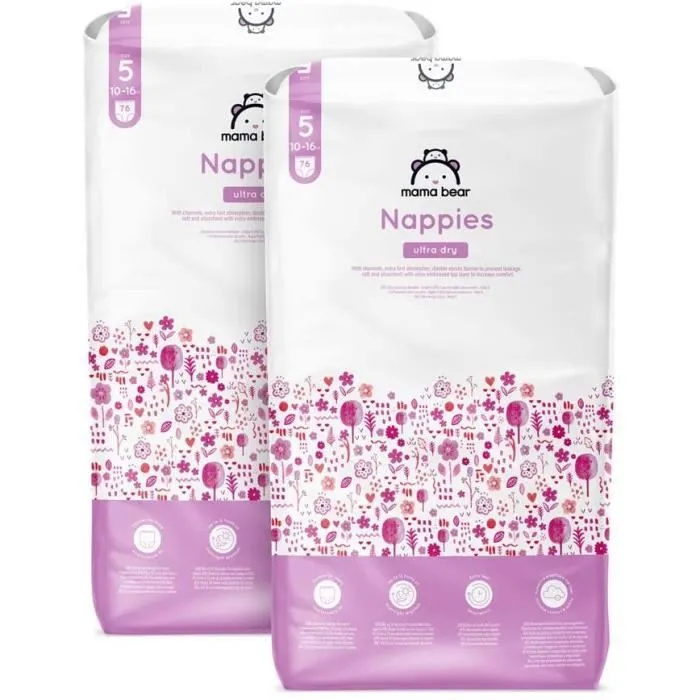 Mama Bear Marque - 152 Couches bébé ultra absorbantes - Taille 5 (10-16 kg) - Nouvelle version - 5400606983458-0