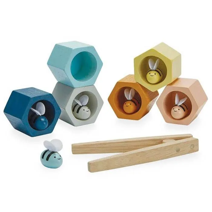 Jeu d'éveil en bois - Plan Toys - Nid d'abeilles Tendresse - Motricité fine et apprentissage des couleurs-1