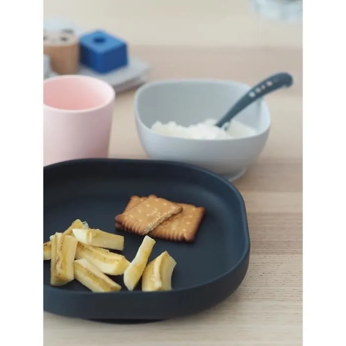 Coffret Repas Silicone - BEABA - Night Blue - Assiette, Bol, Verre, Cuillère - Bébé 4 mois-4