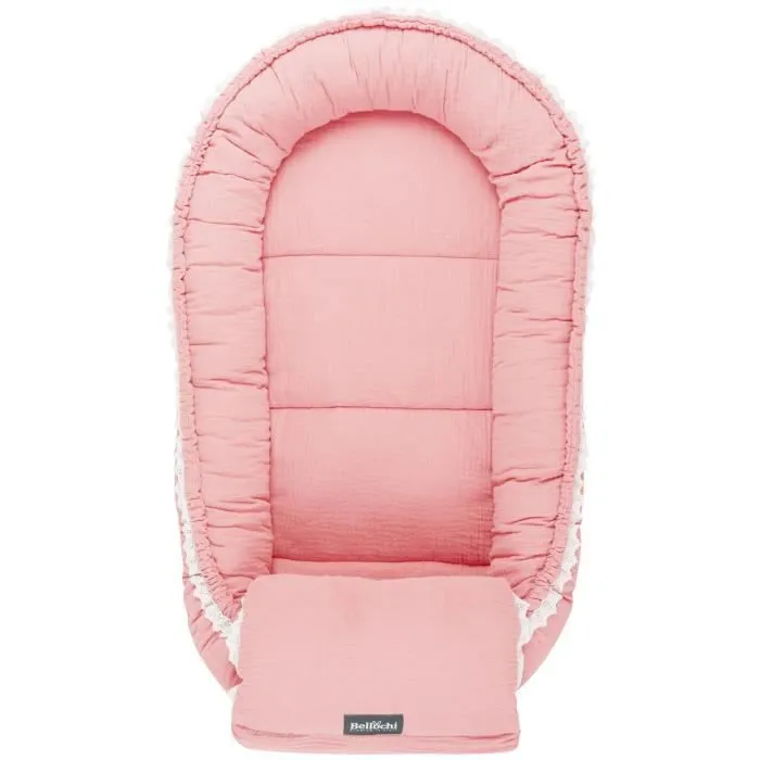 Bellochi Reducteur de Lit Bebe Cale Bebe pour Lit Cocon Bebe - Coton et Velours 90x60cm - Nid de Bebe - Cuddly Muslin Pink-2