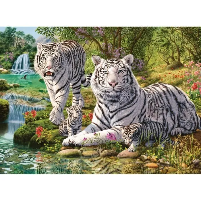 Puzzle 500 pièces Ravensburger - Famille de tigres blancs - Animaux - Mixte-1