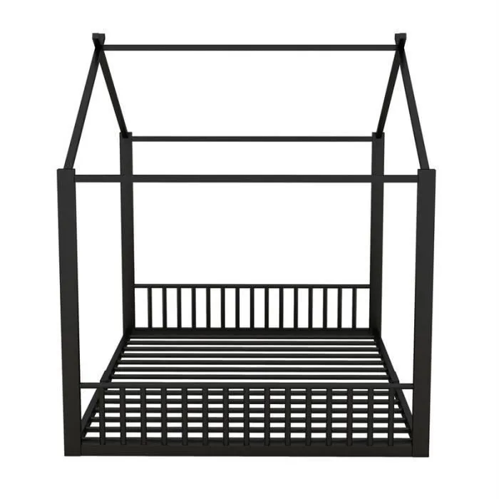 Lit cabane - DREAMMESPACE - 140x200cm - Métal noir - Design enfant - Sommier inclus-2