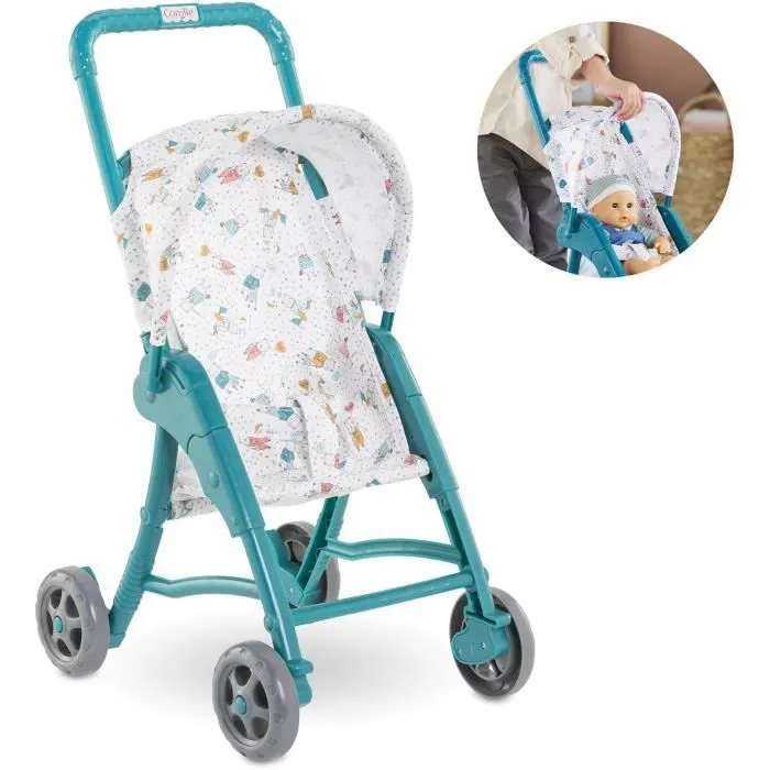 Poussette oursons - COROLLE - Accessoire Poupon 30cm - Bleu - Légère et facile d'utilisation-1