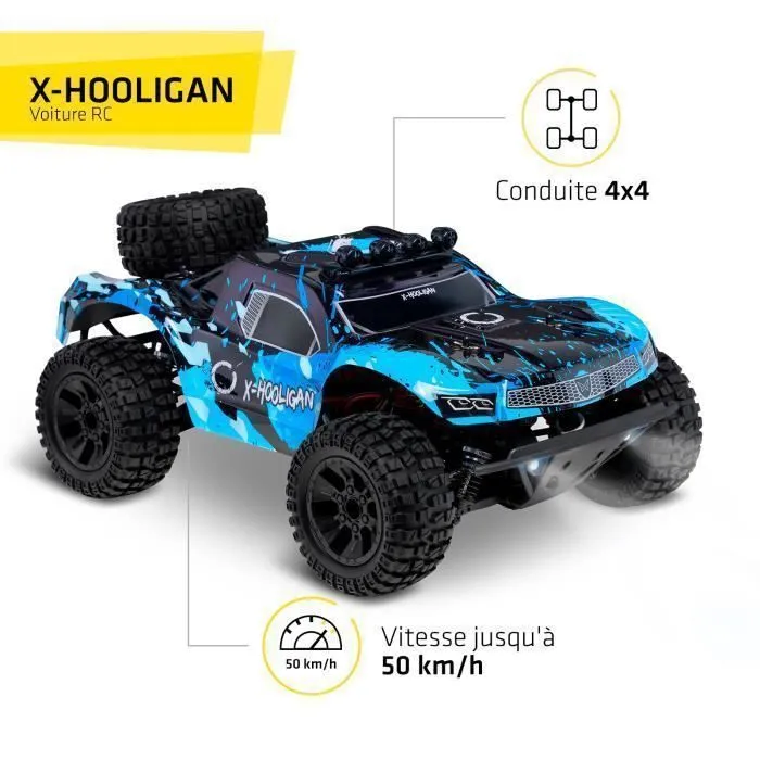 OVERMAX Hooligan Grande voiture télécommandée rapide, échelle 1:10, vitesse 50 km/h, portée 100 mètres, transmission 4x4, 40 min-3