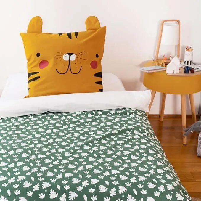 Parure de lit Enfant Réversible Lion Vert et Jaune Housse de Couette 140x200cm + 1 taie d'oreiller 63x63cm 100% Coton-3