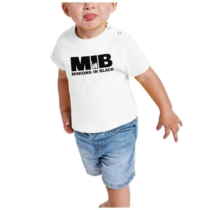 T-shirt Bébé Manche Courte Blanc MIB Minions in Black Parodie Film Anime-1