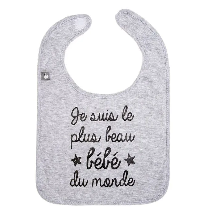 Bavoir bébé personnalisé Je suis le plus beau bébé du monde 0 à 18 mois Gris chiné-0