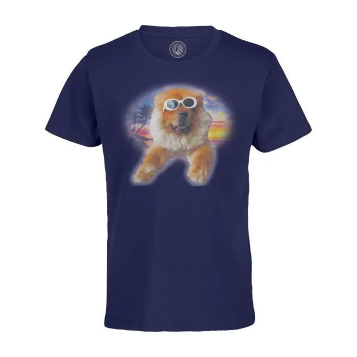 T-shirt Enfant Bleu Cool Dog Chien Paradis Humour Ringard Collage Vintage Illustration Art Meme-0