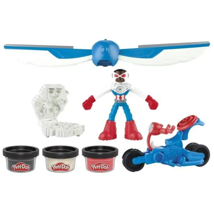 Play-Doh Captain America, coffret Moto tranchante avec figurine flexible, 3 accessoires et pâte à modeler, dès 4 ans, Marvel-1