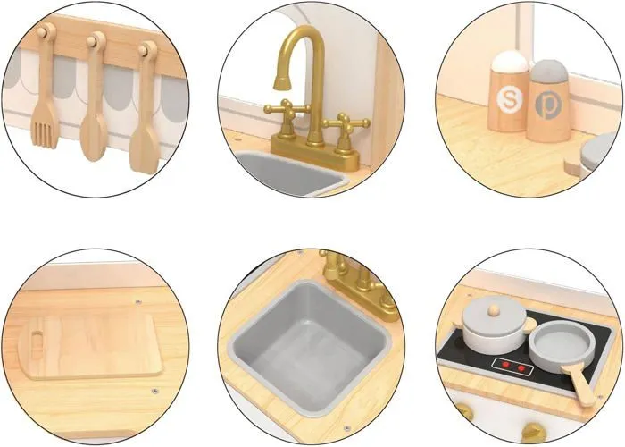 Cuisine Enfant en Bois Mamabrum, Interactive Grande Cuisinière L avec Accessoires, Réfrigérateur, Micro-ondes, Four, Lave-linge-5