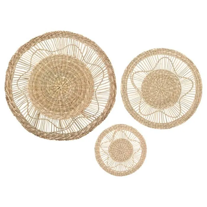 Set de 3 déco murales - roseau - D38 cm - Lin - Atmosphera createur d'interieur-0