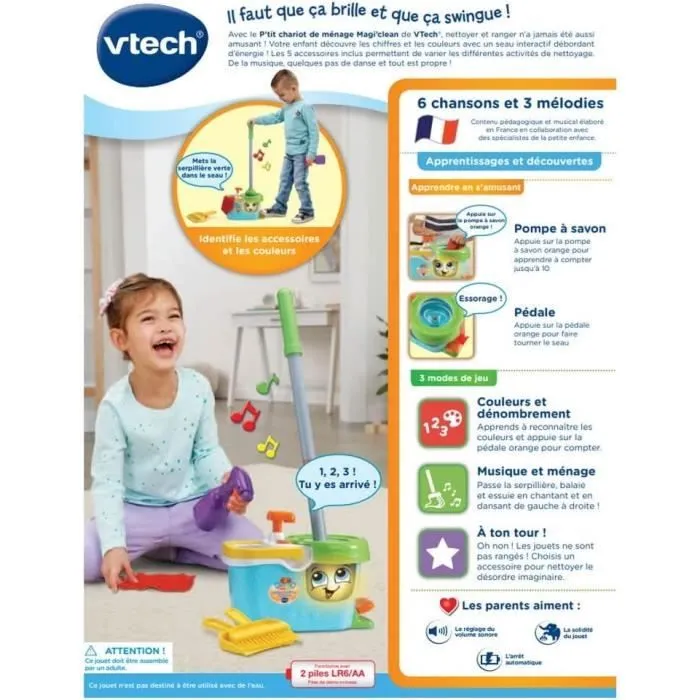 VTECH - 1,2,3 Imite-Moi - P'tit Chariot de Ménage Magi'clean - Jouet d'Imitation Enfant-4
