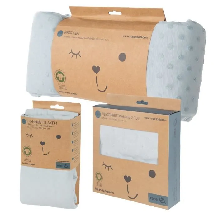 Coffret Bébé Bio ROBA Lil Planet - Linge et Tour de Lit + Drap Housse - Bleu Clair-3