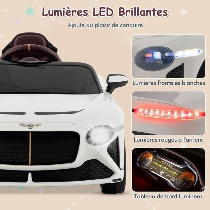 Bentley Voiture Électrique 12V/7AH pour Enfants 3-8 Ans - Télécommande 2.4G - LED & Musique - Démarrage Lent - Blanc-1