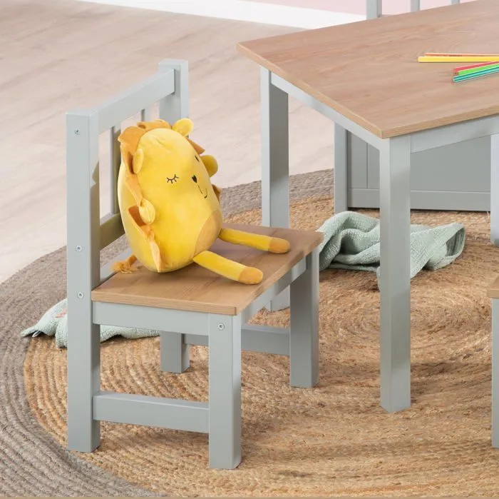 ROBA Ensemble Table + 2 Chaises Enfants Woody - Table de Jeu et d'Apprentissage - Résistants aux Rayures - Gris / Décor Bois-4