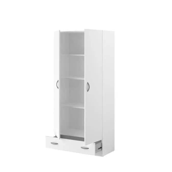 PARISOT Armoire 2 portes battantes + 1 tiroir - Panneaux de particules - Décor Blanc - L 78 cm x P 38 cm x H 170 cm - VARIA-4