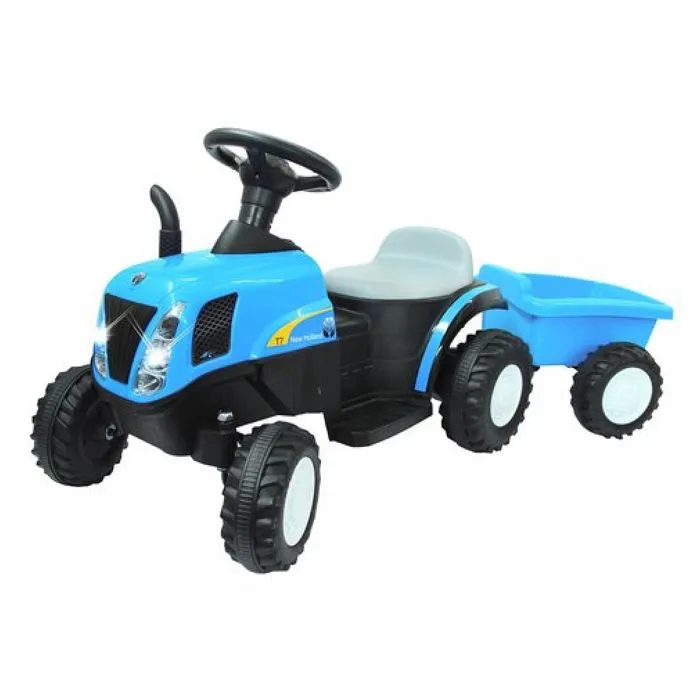 Tracteur électrique New Holland avec remorque bleue pour enfant - JAMARA-0