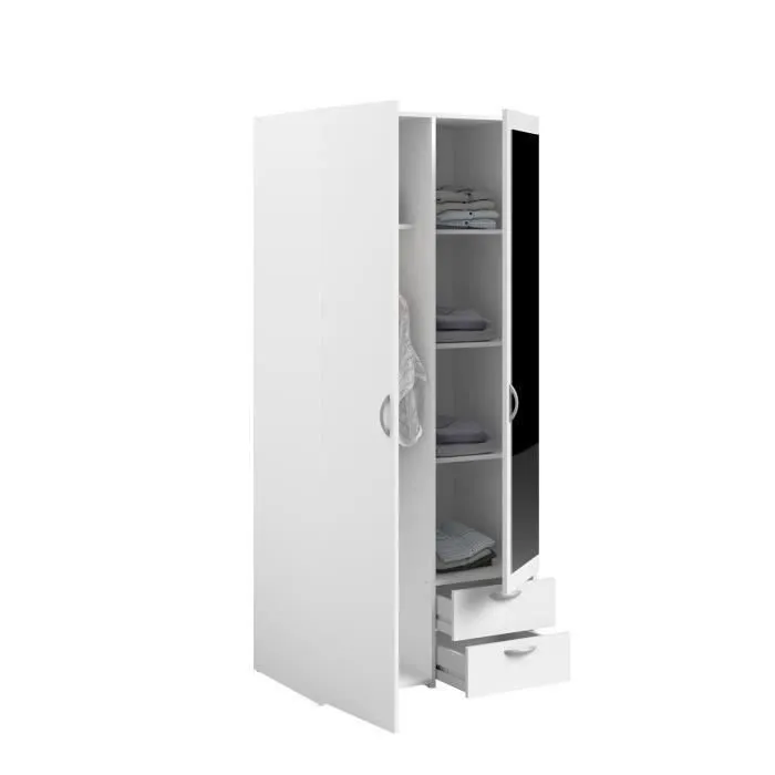 Armoire VARIA - Décor blanc - 2 portes battantes + 1 miroir + 2 tiroirs - L 81 x H 185 x P 51 cm - PARISOT-6