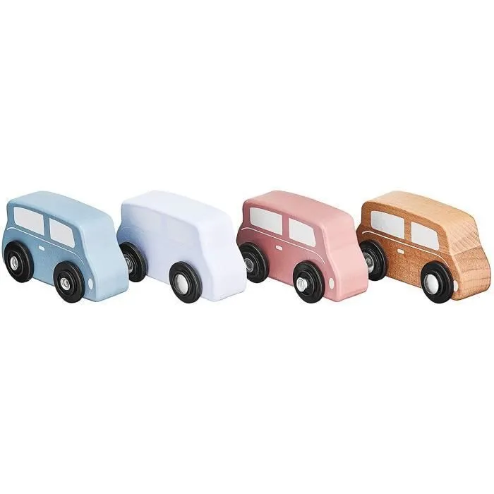 Mamabrum Camion Porte Voitures en Bois Premier âge - Transporteur avec Piste de remorquage – Dépanneuse à 4 Voitures Couleurs Pastel-3