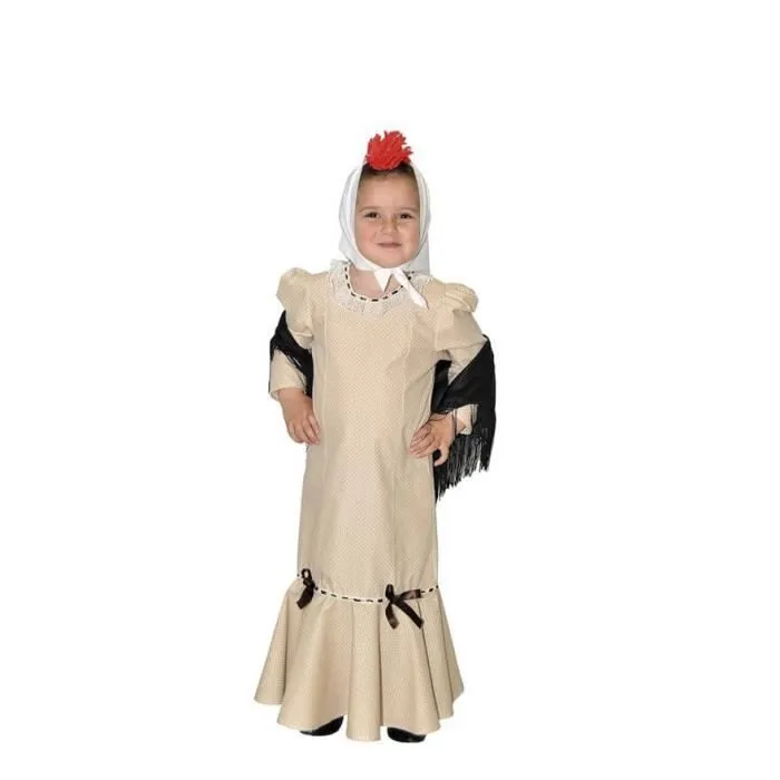 Déguisement Chulapa Beige pour fille - Disfrazzes - Robe et mouchoir - Fête de La Feria de San Isidro de Madrid-0
