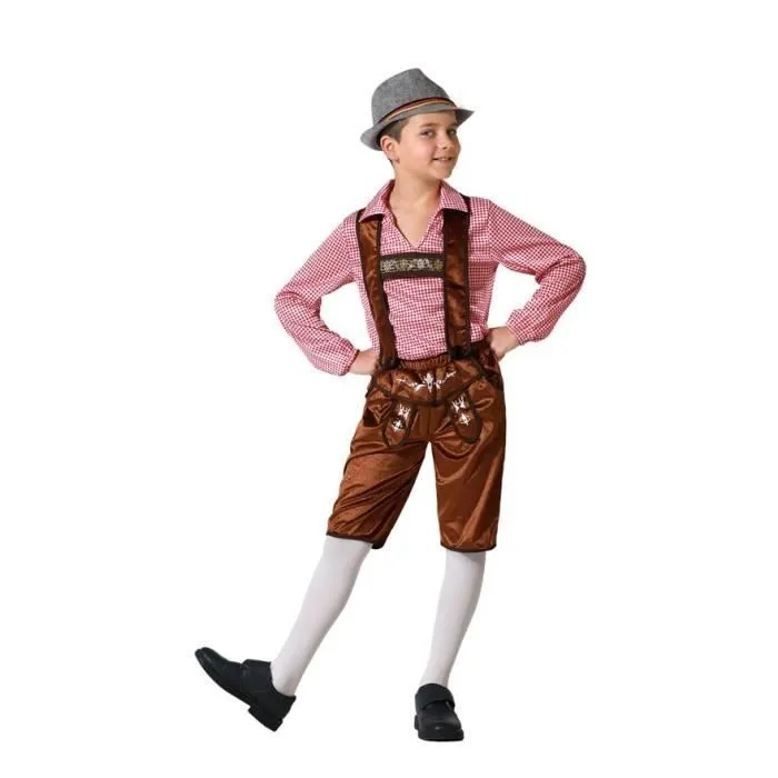 Déguisement allemand à rayures marron - ATOSA - Garçon 5-6 ans - Chemise, bretelles, short - Multicolor-0