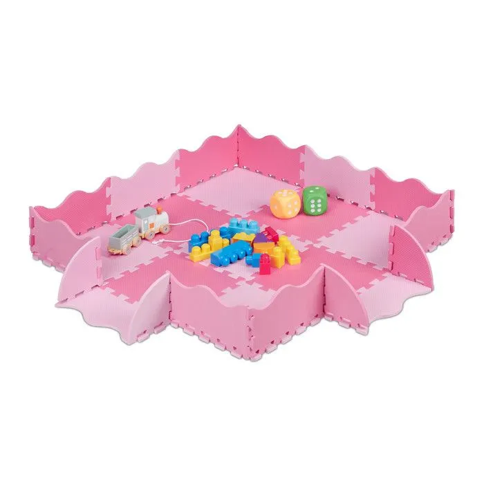 Relaxdays Tapis puzzle 25 pièces, mousse EVA, sans substances nocives, 0,77 m2, dalle jeu enfant avec bord, rose-0