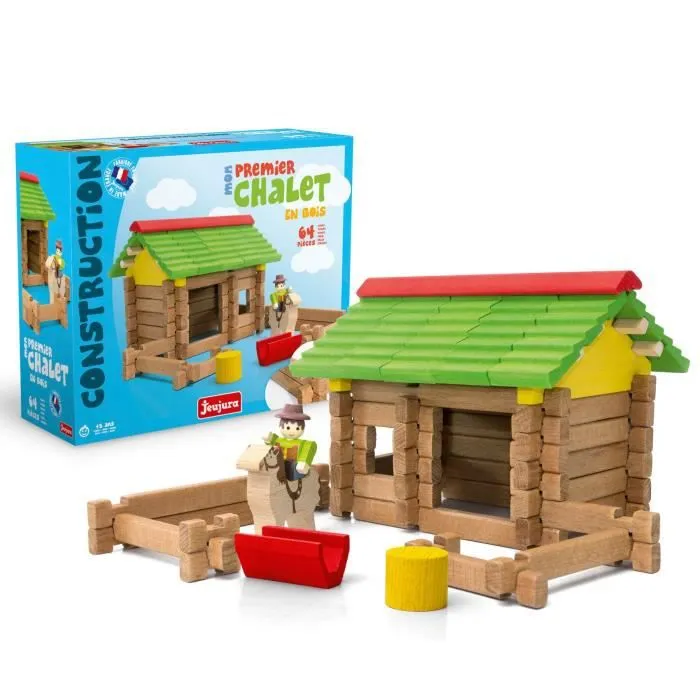 Jeu de construction en bois - JEUJURA - Mon Premier Chalet En Bois - 64 pièces - Enfant - A partir de 3 ans-1