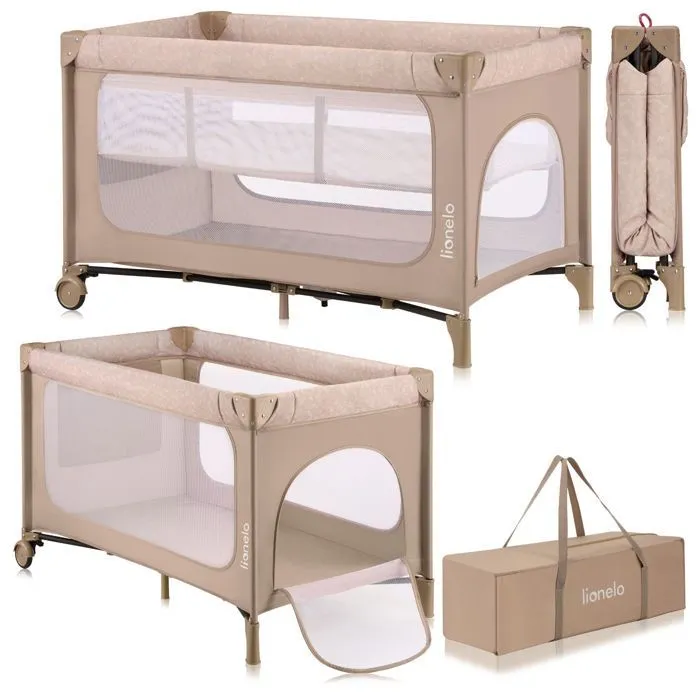 Lit parapluie 2en1 LIONELO Jasmin - Parc bébé - Matelas haute densité - Pliage rapide - 2x Roulettes - Jusqu'à 15 kg - Beige-5