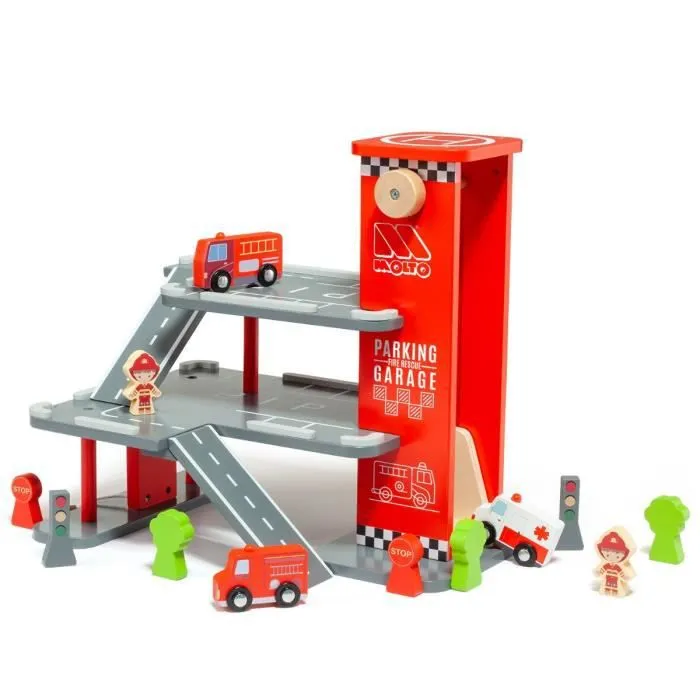 Jouet - Molto - Grand garage - Bois - 3 niveaux - 8 pièces-1