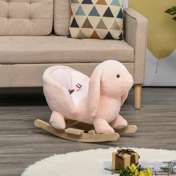 Cheval à bascule - HOMCOM - lapin fauteuil intégré - ceinture de sécurité - fonction sonore clapissement - rose-2